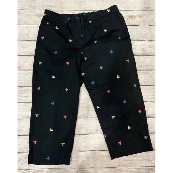 Counterparts Womens Black Embroidered Colorful Butterflys Resort Capri Pants 14 - Picture 1 of 8